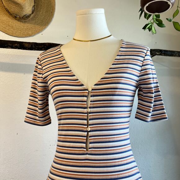 Abercrombie & Fitch Stretch Striped Button Detail Short Sleeve Dress Size XS NEW - Picture 11 of 12